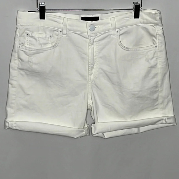 Vince 5 Pocket Relaxed Rolled Denim Shorts in Optic White - Size 31 - Picture 1 of 7